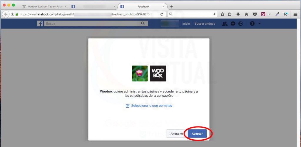 Aceptar instalar Woobox en tu Facebook